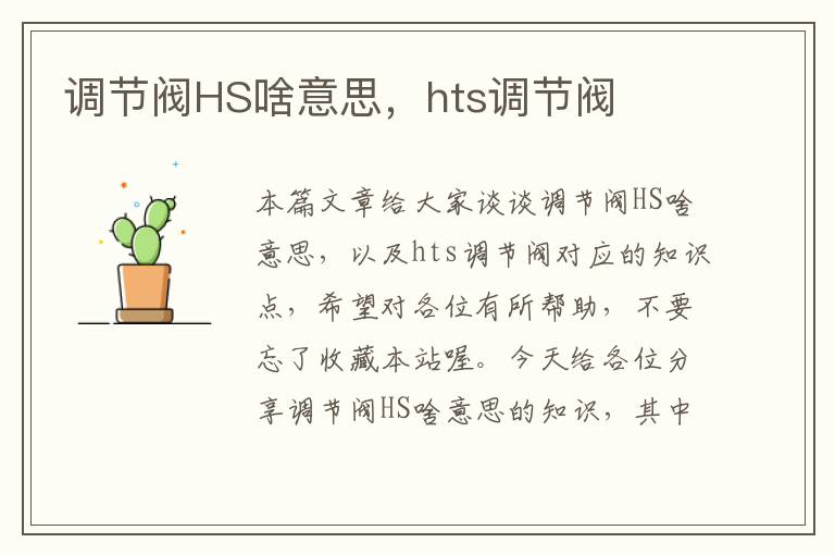 调节阀HS啥意思，hts调节阀