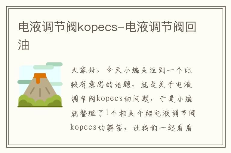 电液调节阀kopecs-电液调节阀回油