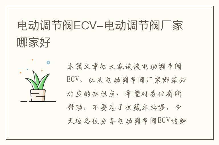 电动调节阀ECV-电动调节阀厂家哪家好