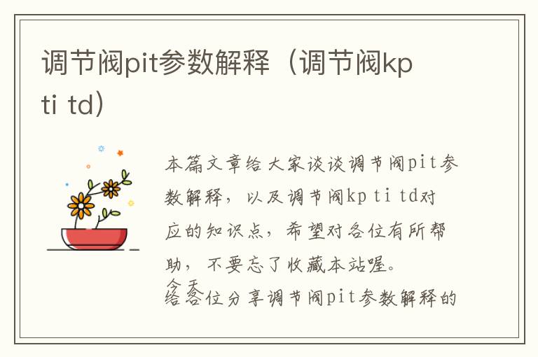 调节阀pit参数解释（调节阀kp ti td）