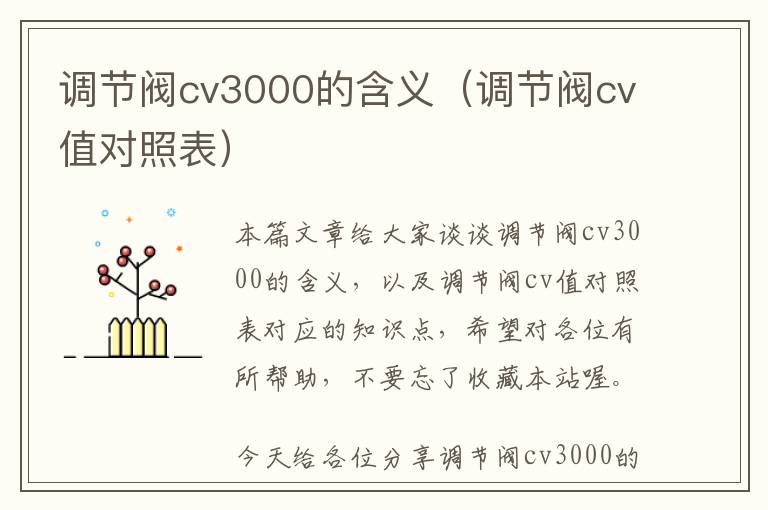 调节阀cv3000的含义（调节阀cv值对照表）