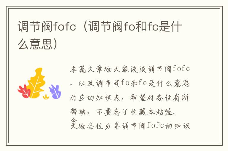 调节阀fofc（调节阀fo和fc是什么意思）