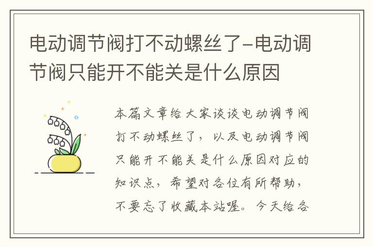 电动调节阀打不动螺丝了-电动调节阀只能开不能关是什么原因