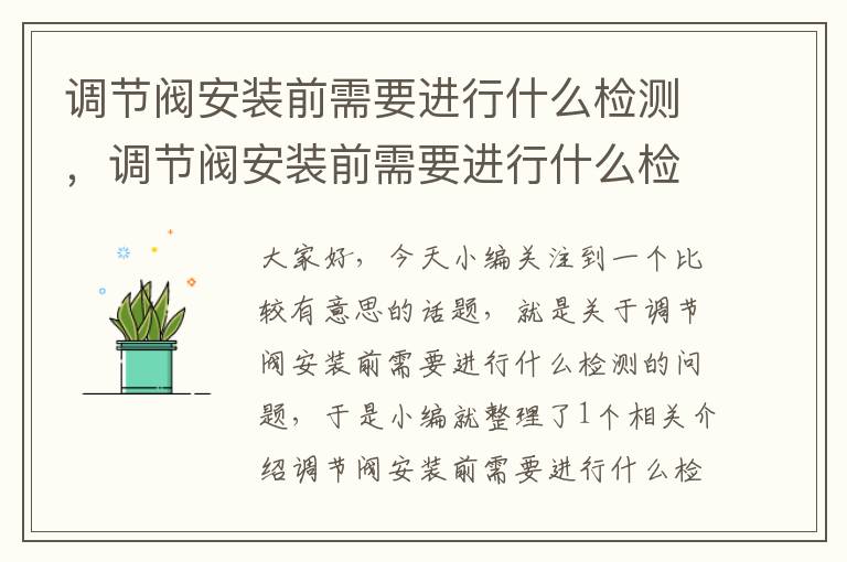 调节阀安装前需要进行什么检测，调节阀安装前需要进行什么检测项目