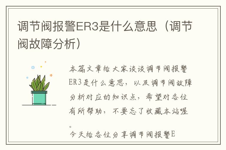 调节阀报警ER3是什么意思（调节阀故障分析）