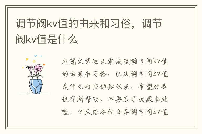 调节阀kv值的由来和习俗，调节阀kv值是什么