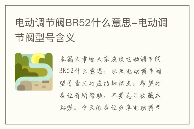 电动调节阀BR52什么意思-电动调节阀型号含义