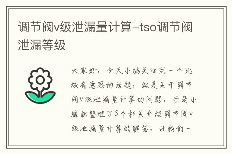 调节阀v级泄漏量计算-tso调节阀泄漏等级