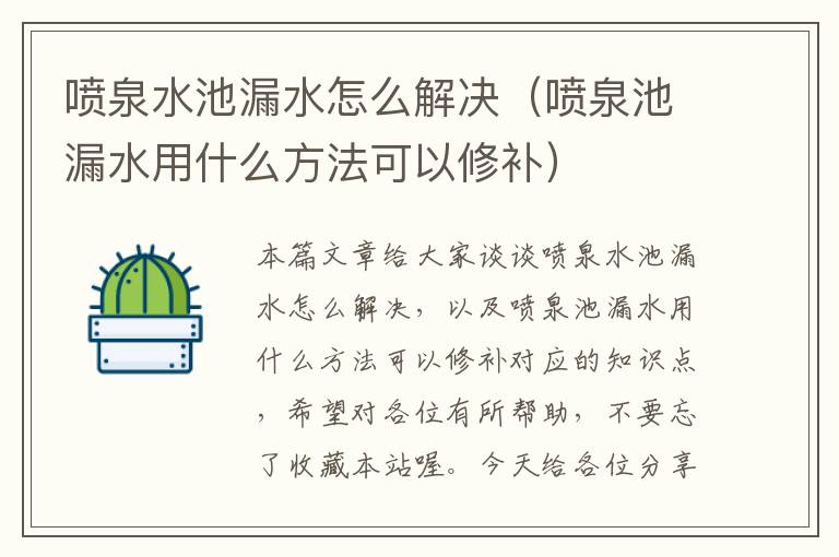 喷泉水池漏水怎么解决（喷泉池漏水用什么方法可以修补）