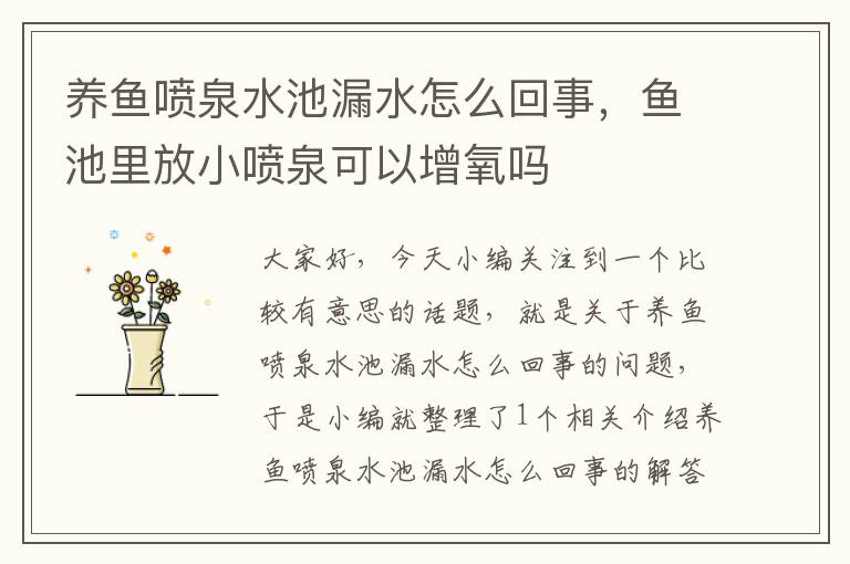 养鱼喷泉水池漏水怎么回事，鱼池里放小喷泉可以增氧吗