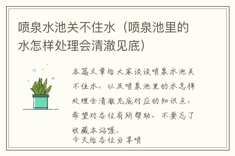 喷泉水池关不住水（喷泉池里的水怎样处理会清澈见底）