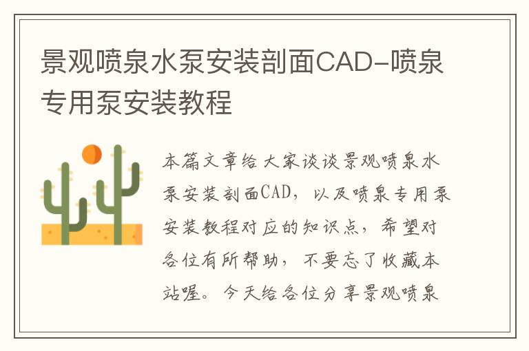 景观喷泉水泵安装剖面CAD-喷泉专用泵安装教程