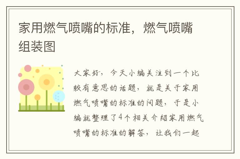 家用燃气喷嘴的标准，燃气喷嘴组装图