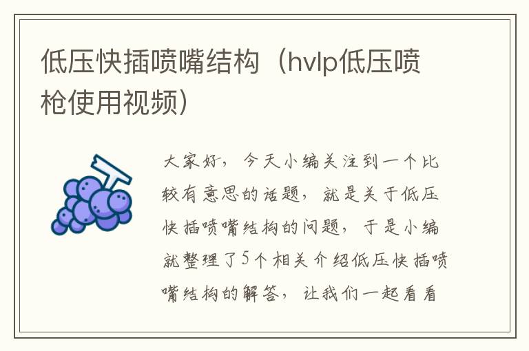 低压快插喷嘴结构（hvlp低压喷枪使用视频）